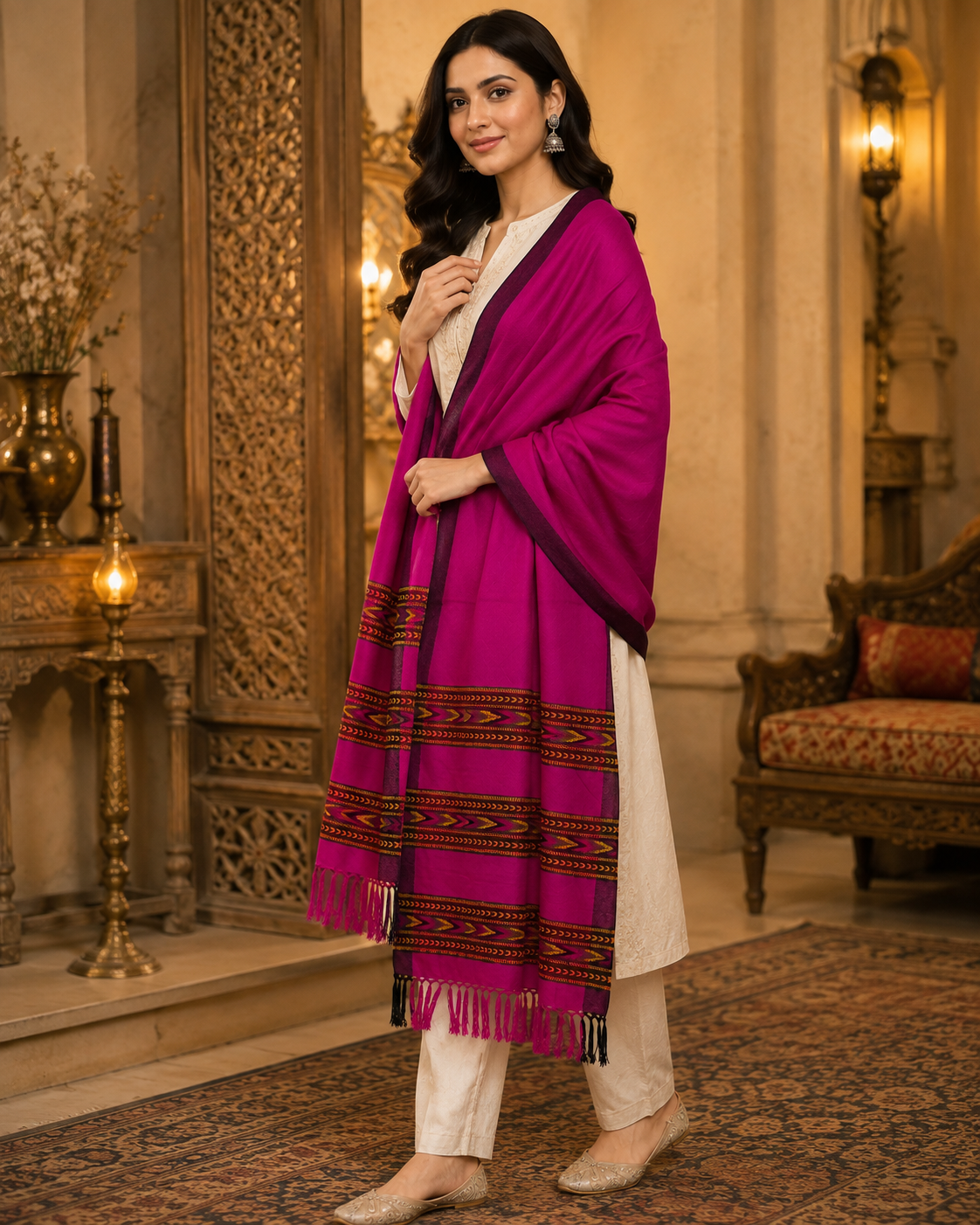 Weavers Villa Women's Acro Wool Kullu Palla Shawl, 100cm X 200cm