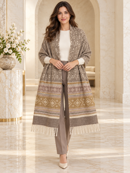 Elegant Woven Shawl with Floral Border and Fringe Finish For Women Soft Textured Feel, Lightweight Comfort , Easy Layering, Versatile Everyday Styling