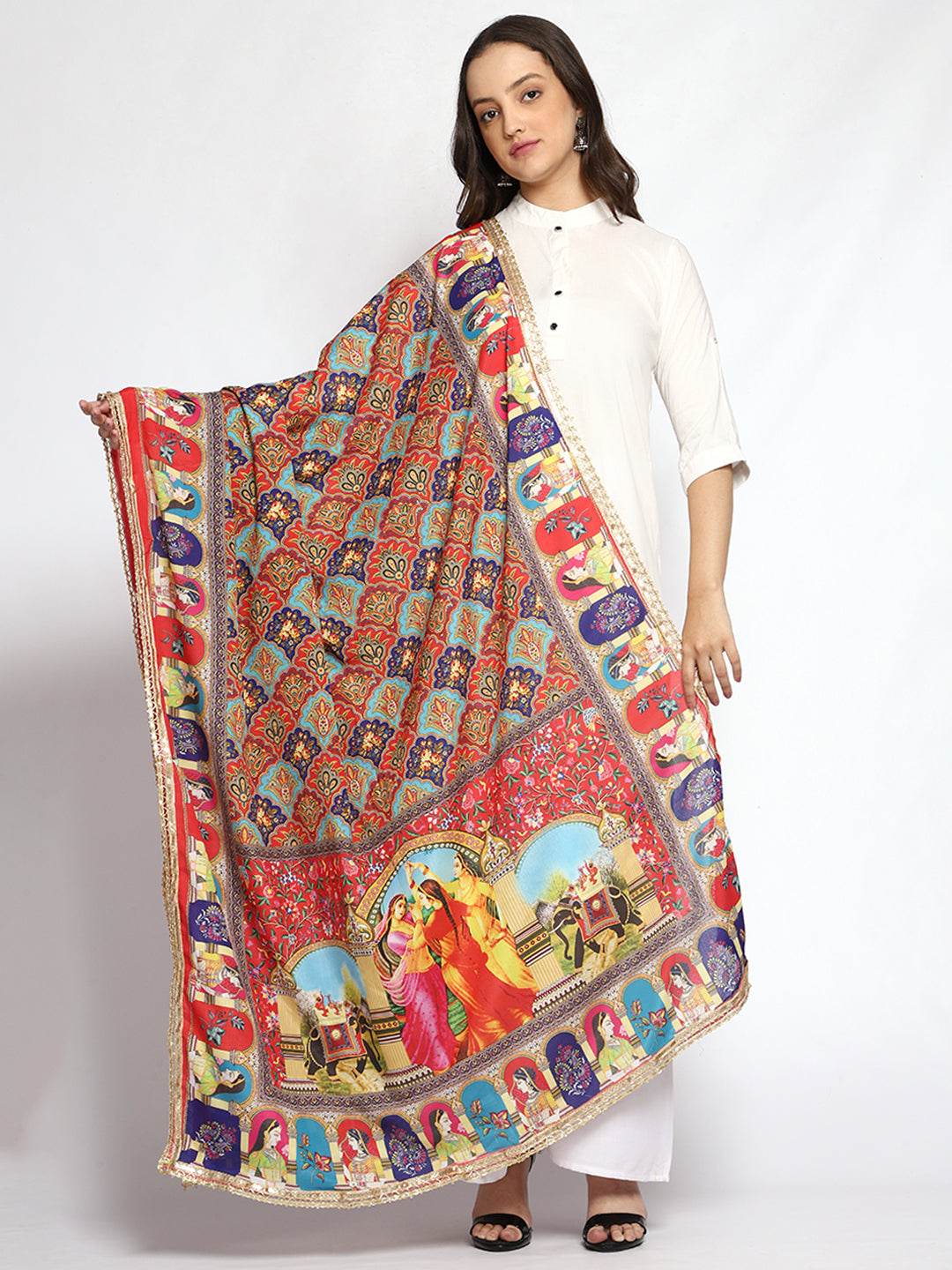 Weavers Villa Women's Poly Silk Digital Graphic Printed Ethnic Dupatta