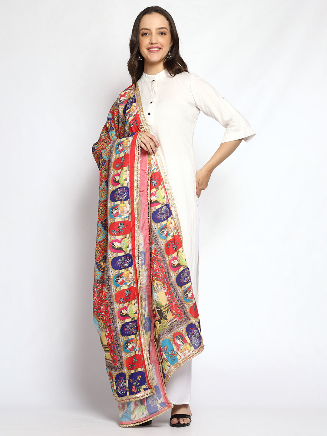 Weavers Villa Women's Poly Silk Digital Graphic Printed Ethnic Dupatta