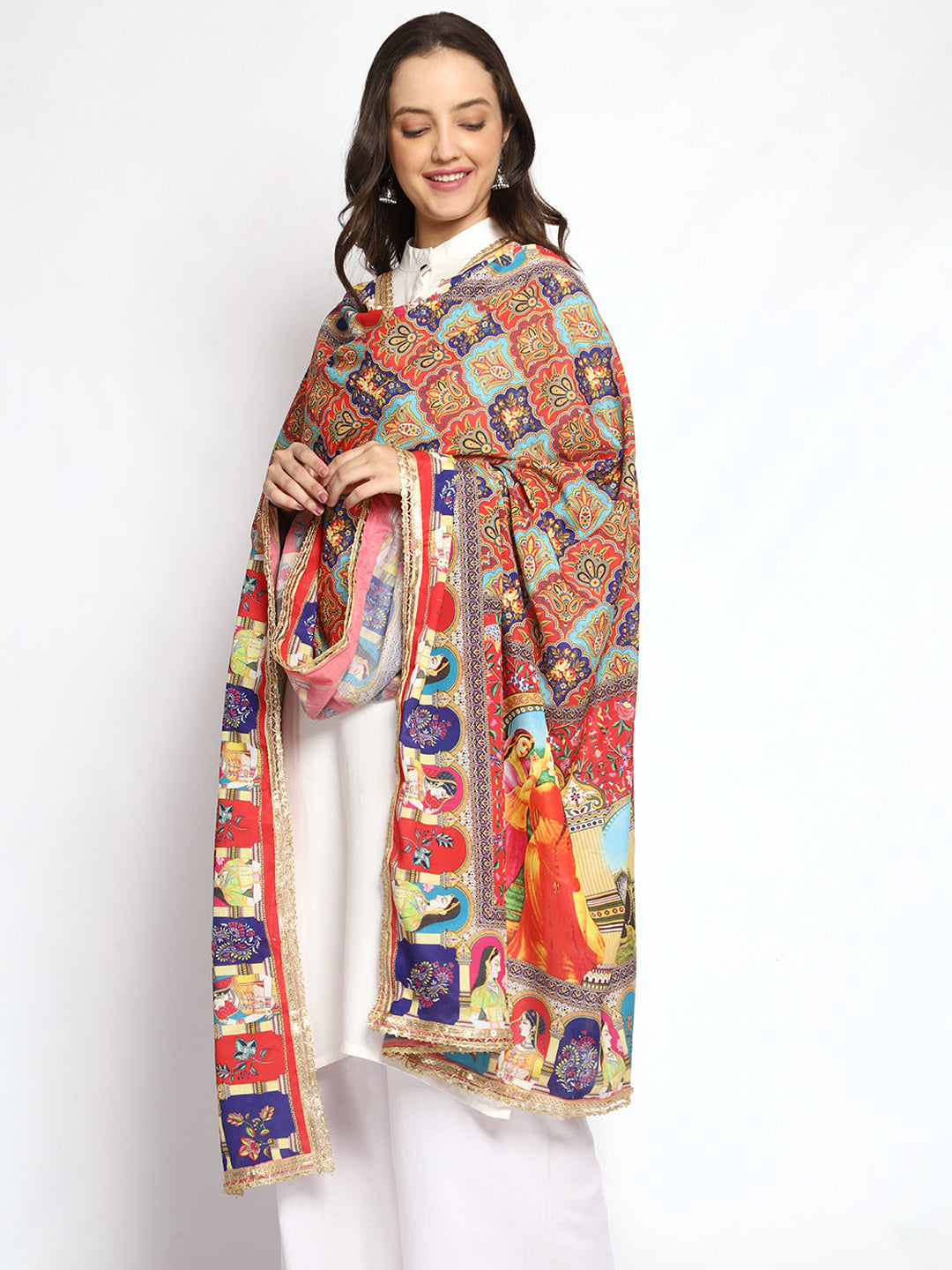 Weavers Villa Women's Poly Silk Digital Graphic Printed Ethnic Dupatta