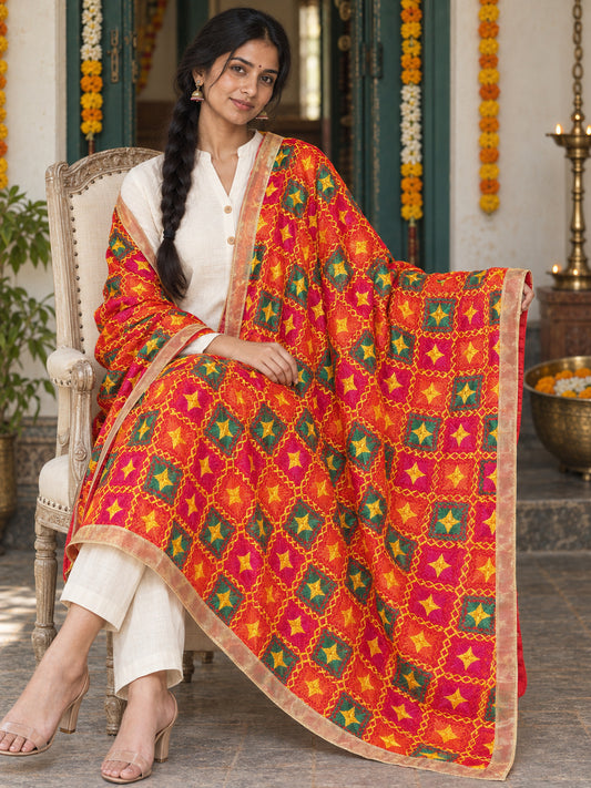 Dp2-Hv-103 — elegant seated Phulkari drape, festive primary portrait
