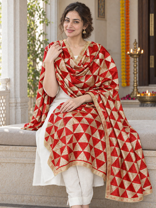 Dp2-Hv-104 — elegant seated Phulkari drape, festive primary portrait