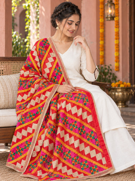 Dp2-Hv-105 — elegant seated Phulkari drape, festive primary portrait