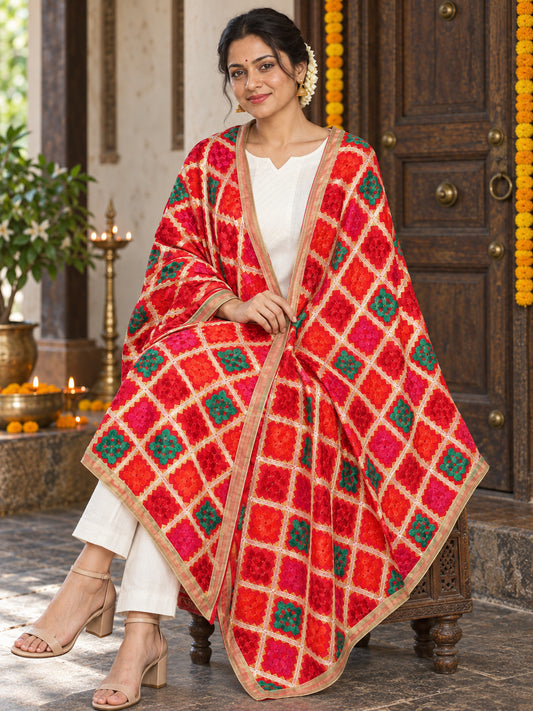 Dp2-Hv-106 — elegant seated Phulkari drape, festive primary portrait