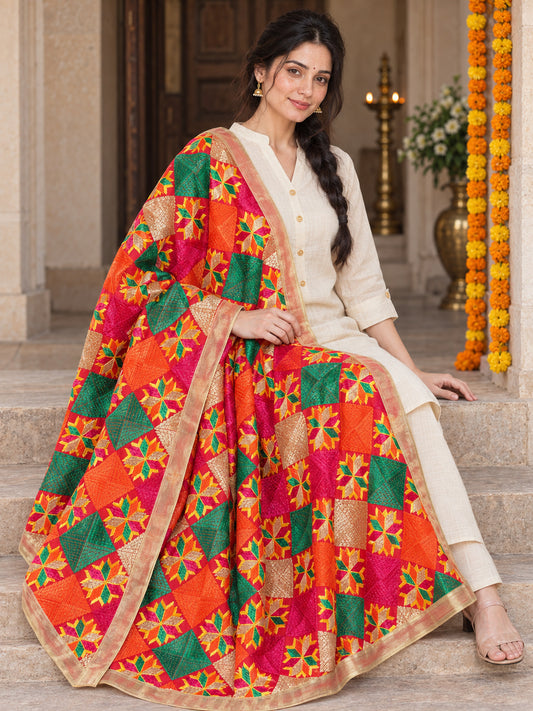 Dp2-Hv-108 — elegant seated Phulkari drape, festive primary portrait