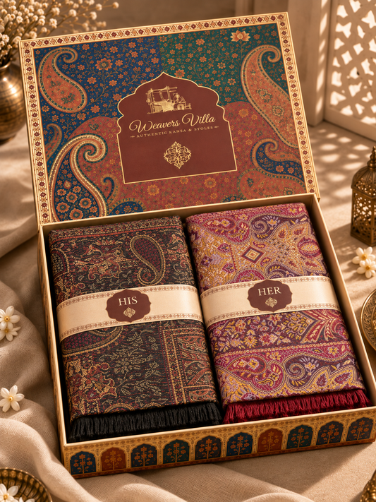 Weavers Villa His & Her Shawl & Stole Set for Men & Women with Gift Box | Couple Stoles/Shawl/Wrap Set of 2 |