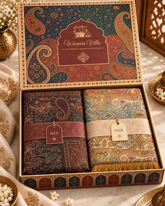 Weavers Villa His & Her Shawl & Stole Set for Men & Women with Gift Box | Couple Stoles/Shawl/Wrap Set of 2 |