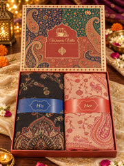 Black and Peach Paisley Shawl Gift Box Set For Men & Women