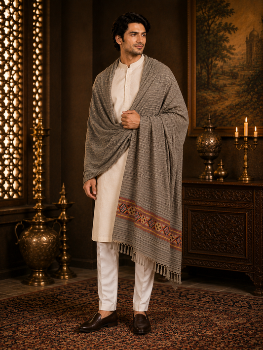 Men's Kullu Border Woven Cashmilon Shawl