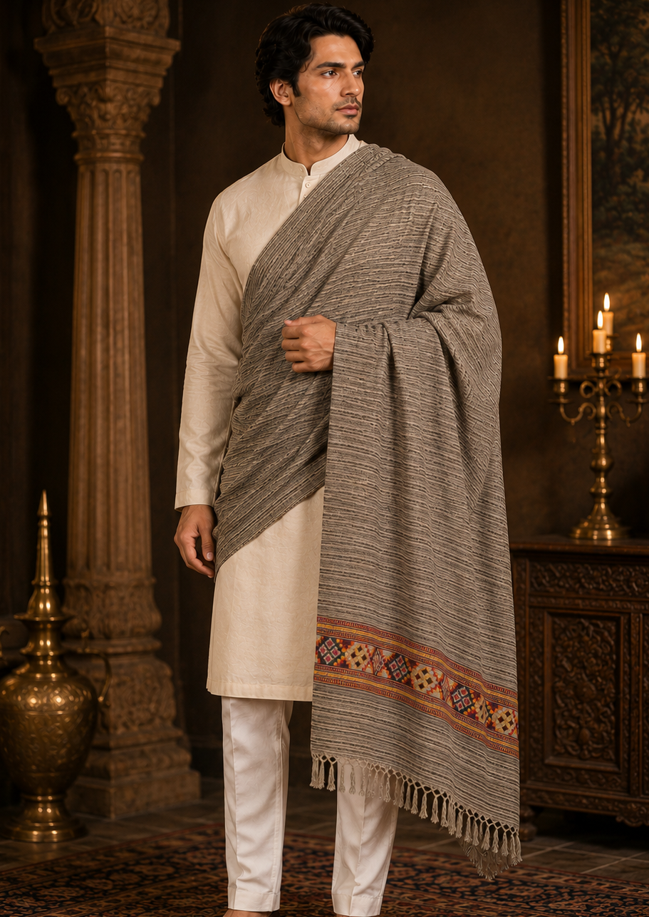Men's Kullu Border Woven Cashmilon Shawl