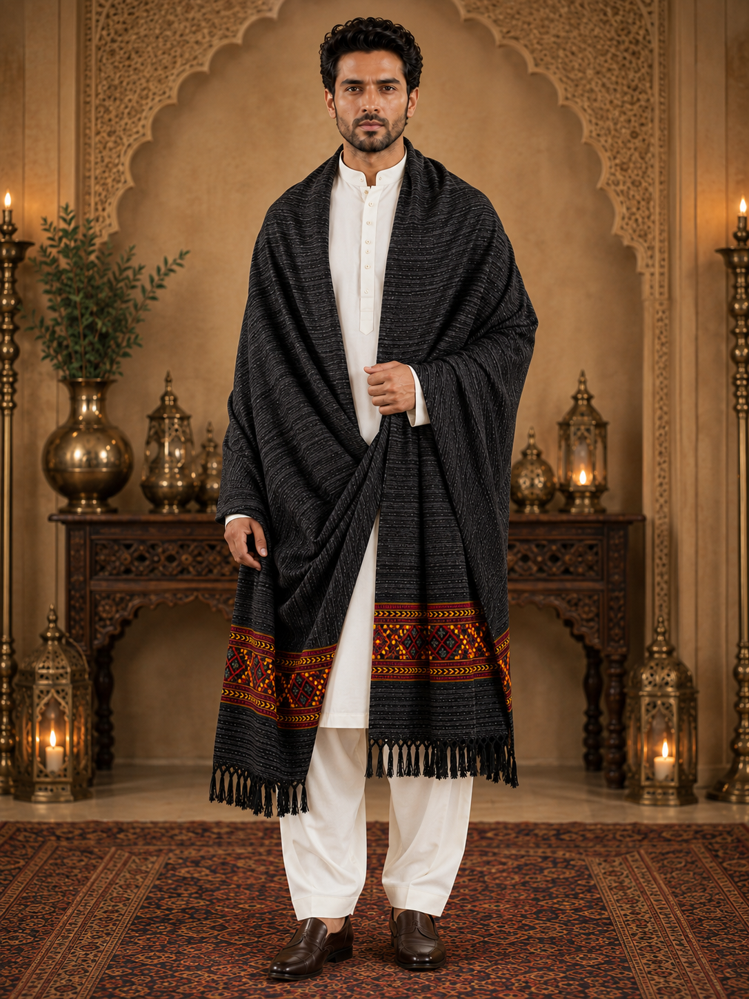 Men's Kullu Border Woven Cashmilon Shawl