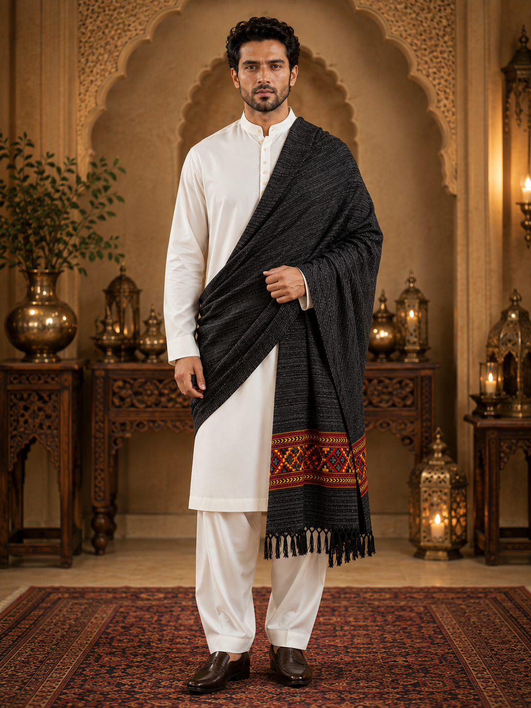 Men's Kullu Border Woven Cashmilon Shawl