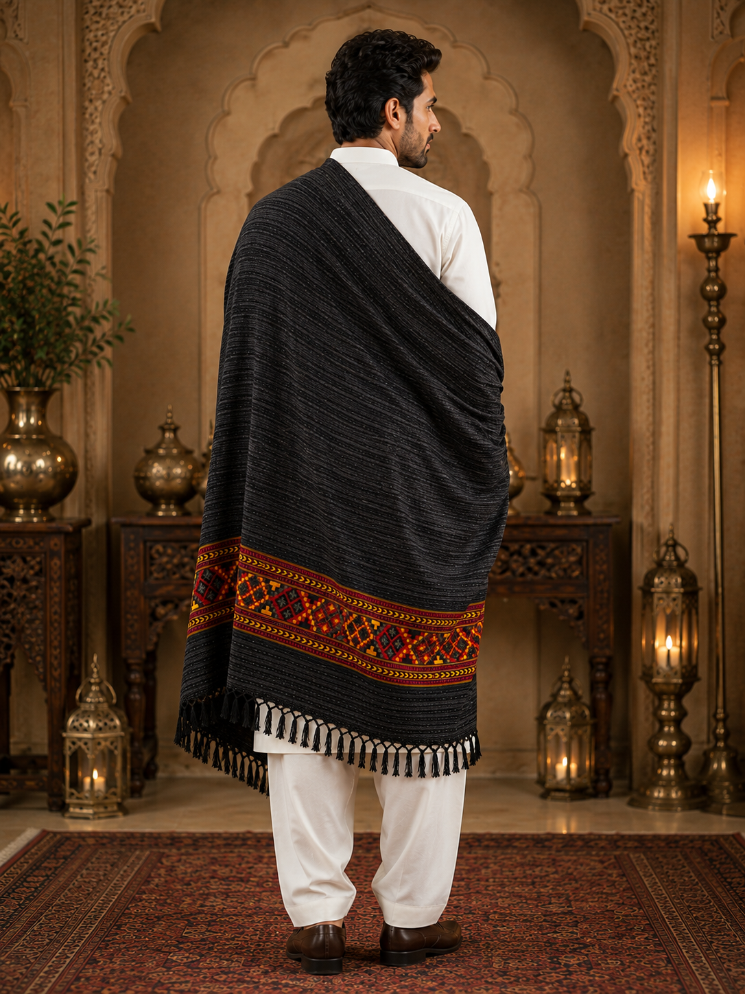 Men's Kullu Border Woven Cashmilon Shawl