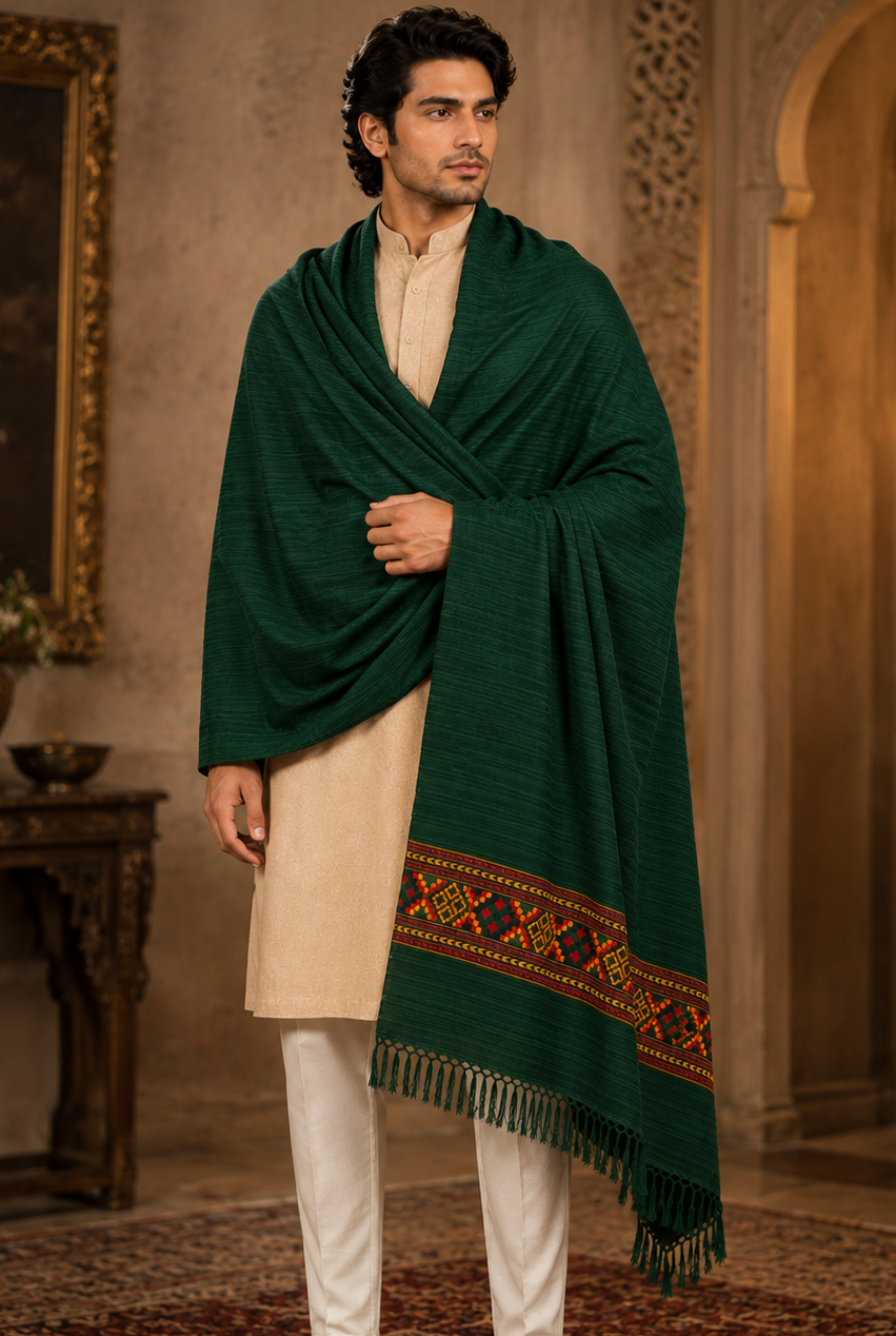Men's Kullu Border Woven Cashmilon Shawl