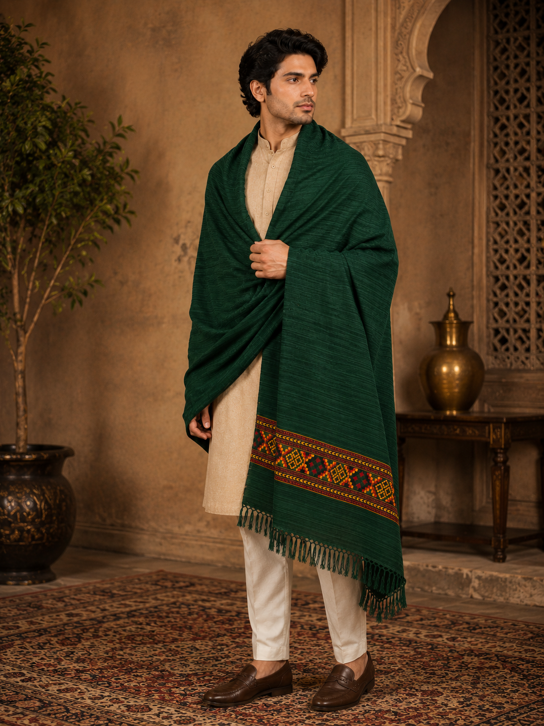 Men's Kullu Border Woven Cashmilon Shawl
