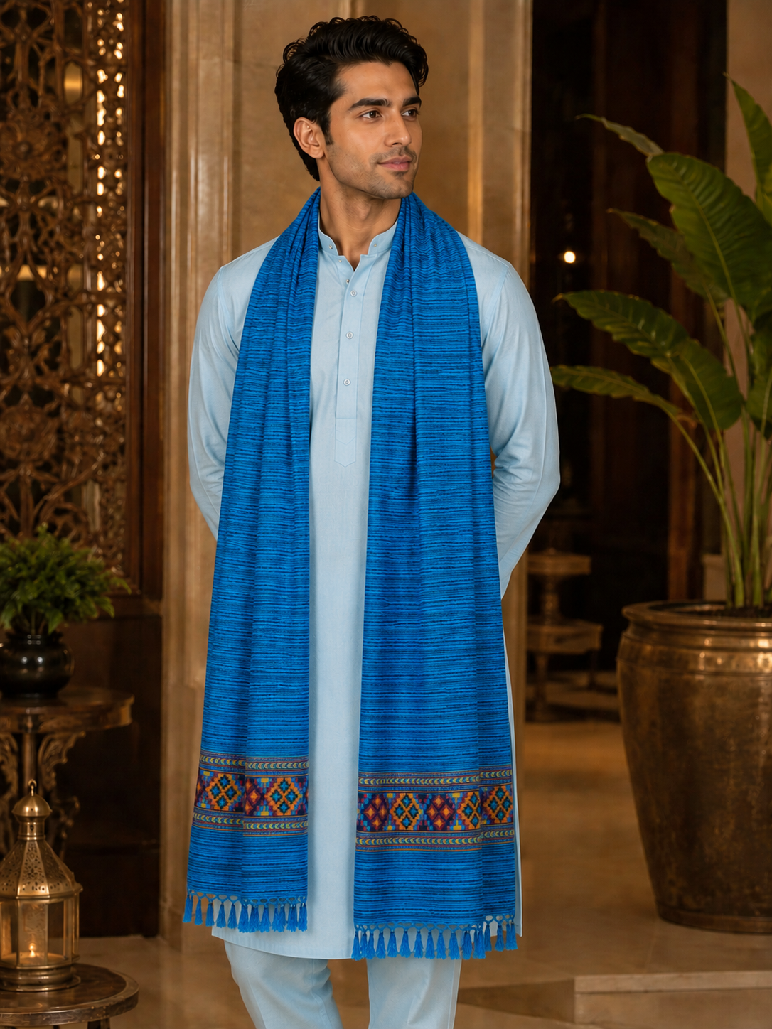 Men's Kullu Border Woven Cashmilon Shawl