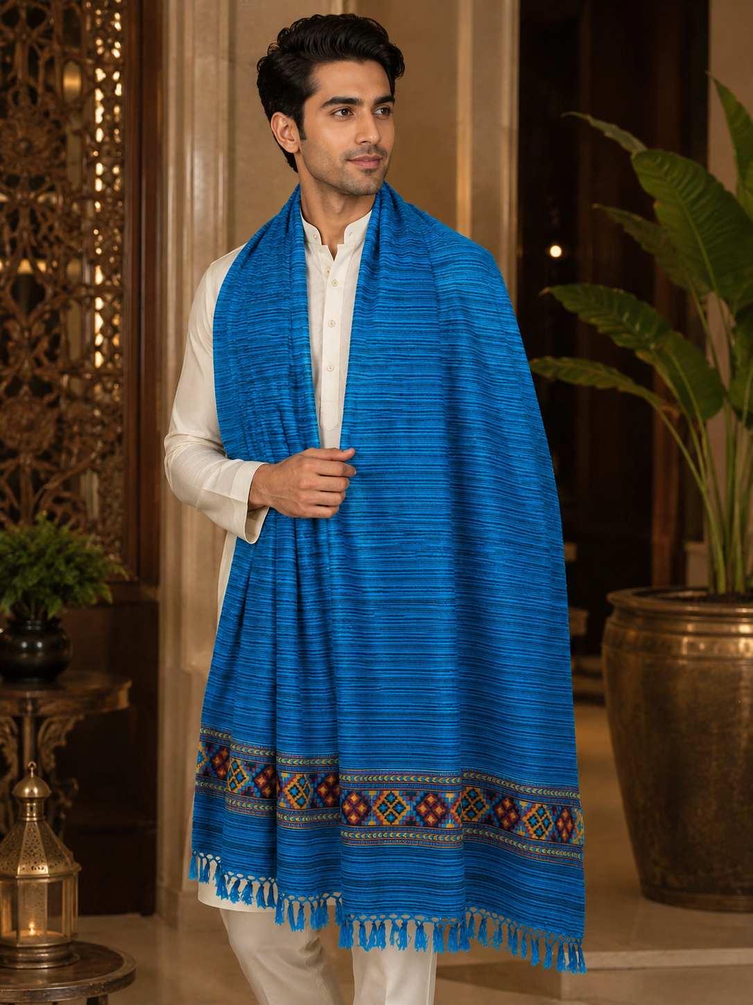 Men's Kullu Border Woven Cashmilon Shawl