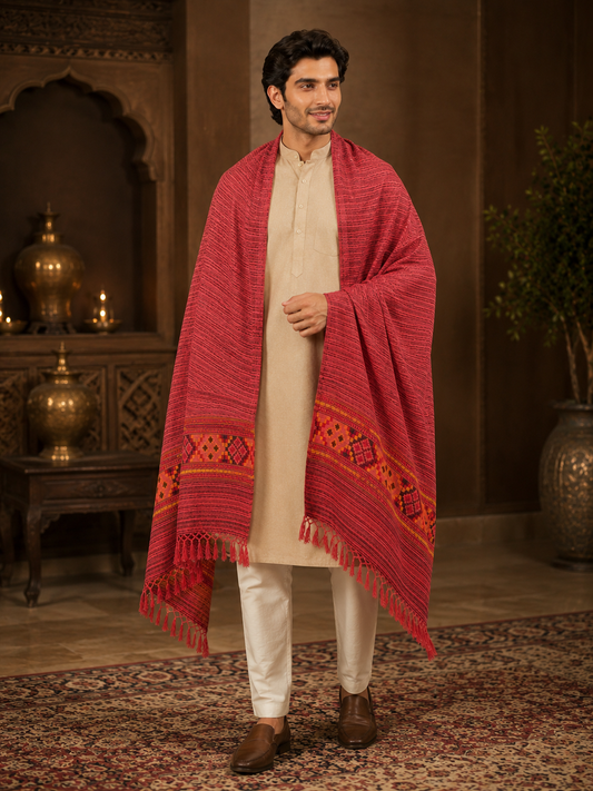 Men's Kullu Border Woven Cashmilon Shawl