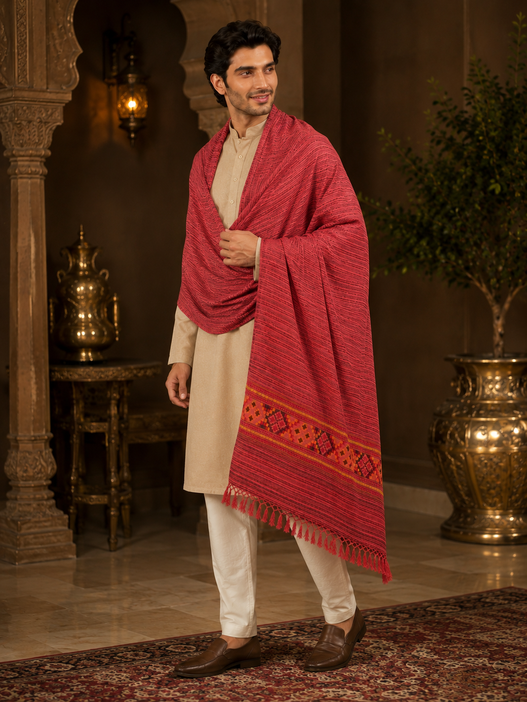 Men's Kullu Border Woven Cashmilon Shawl