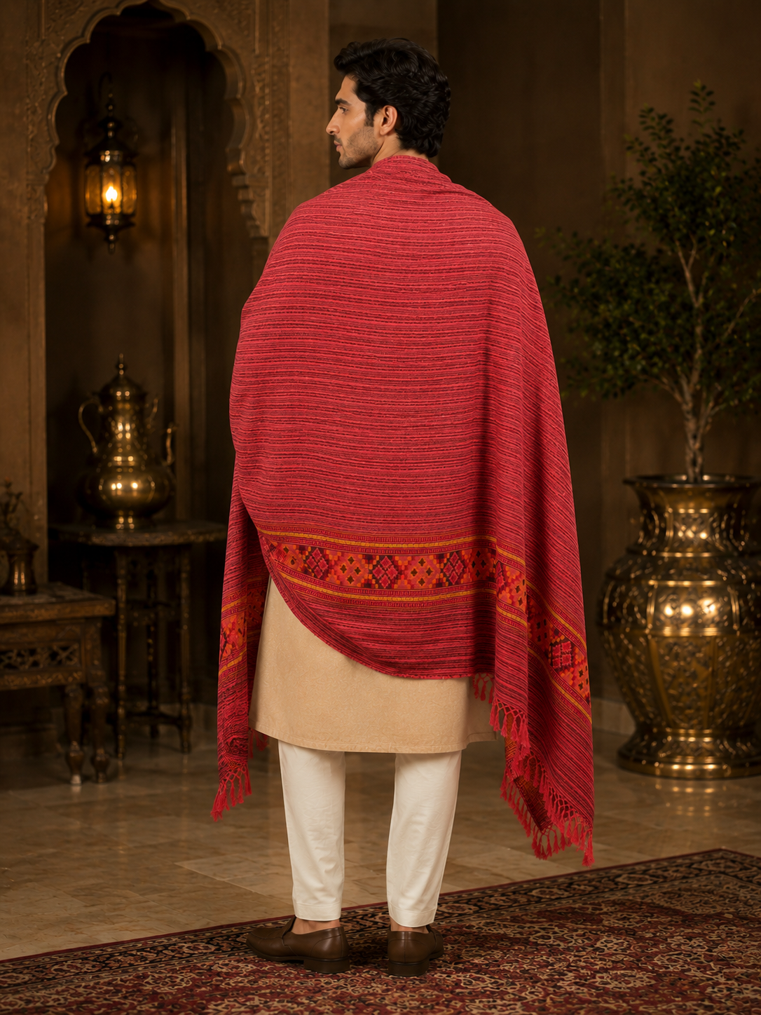Men's Kullu Border Woven Cashmilon Shawl