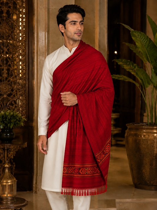 Men's Kullu Border Woven Cashmilon Shawl