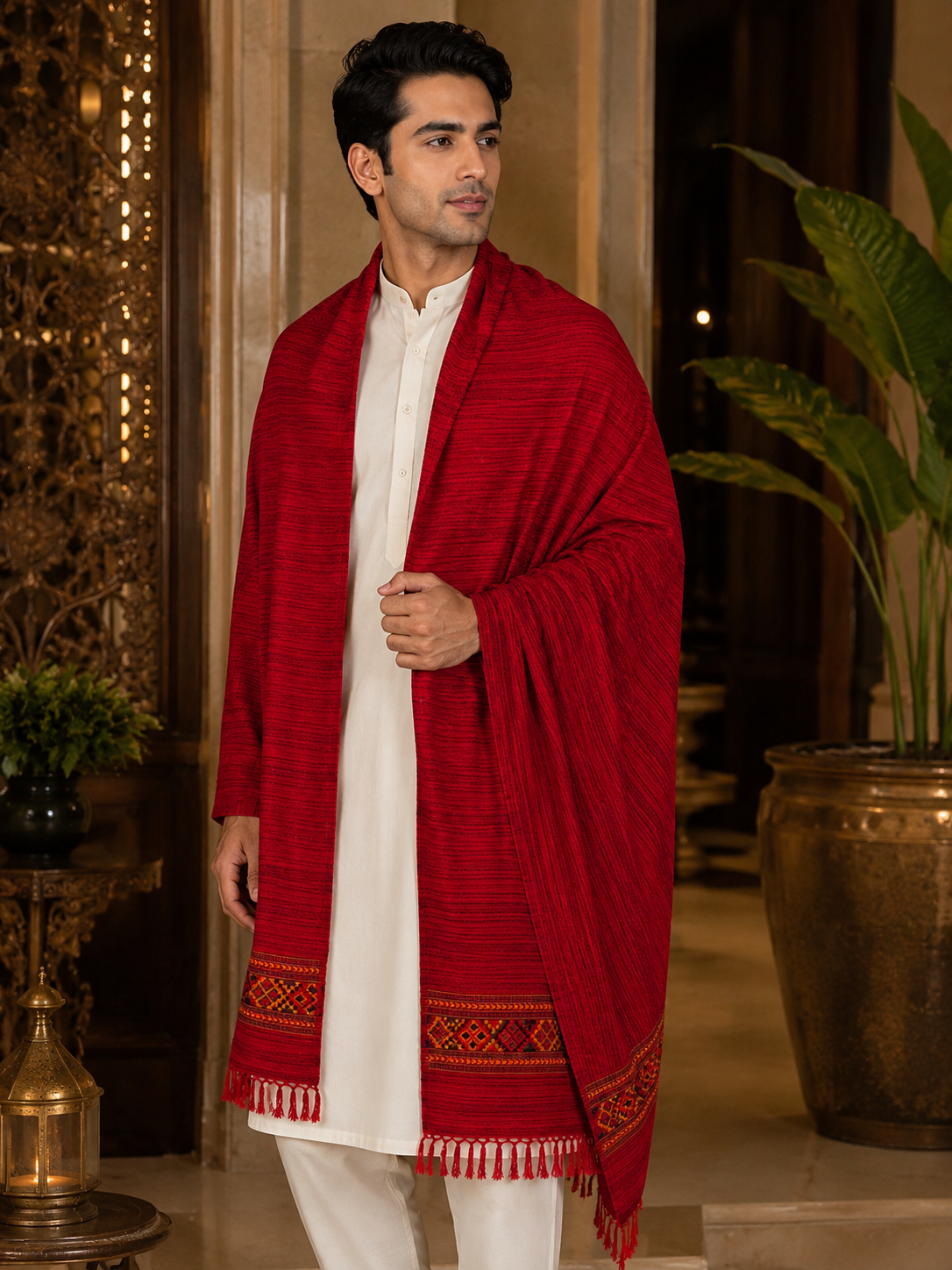 Men's Kullu Border Woven Cashmilon Shawl
