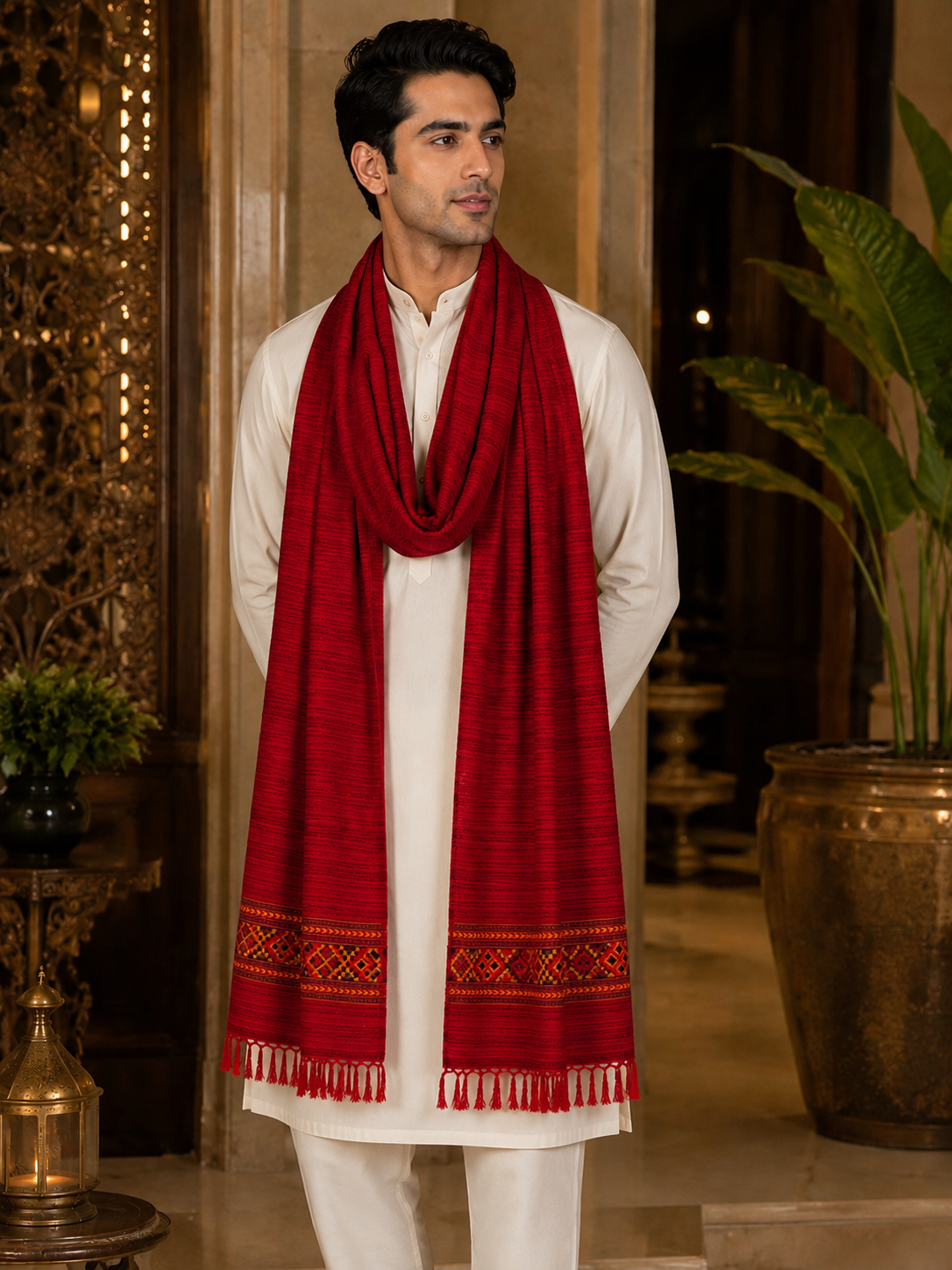 Men's Kullu Border Woven Cashmilon Shawl
