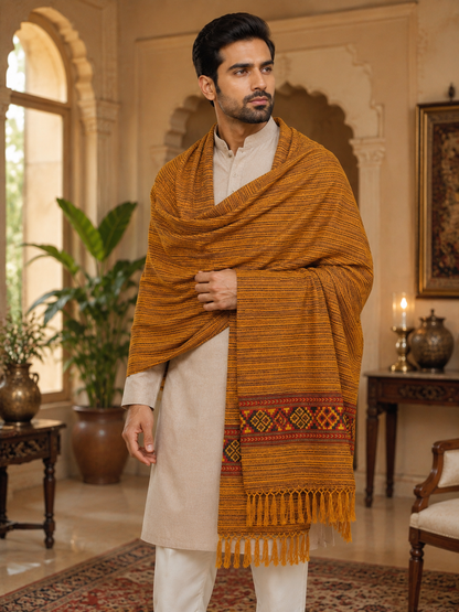 Men's Kullu Border Woven Cashmilon Shawl