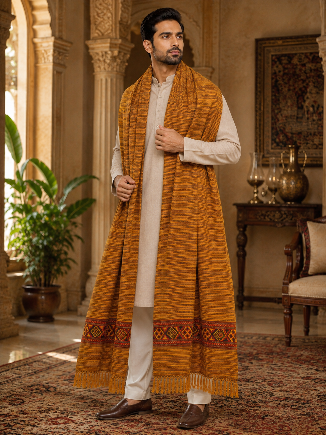 Men's Kullu Border Woven Cashmilon Shawl