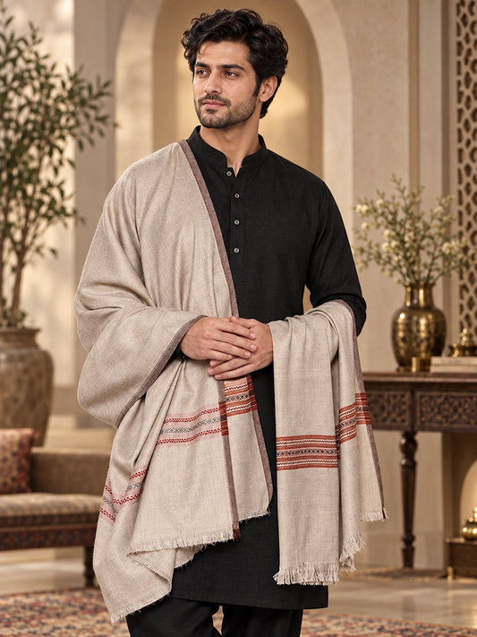 Weavers Villa Men's Poly Wool Kullu Border Lohi Shawl