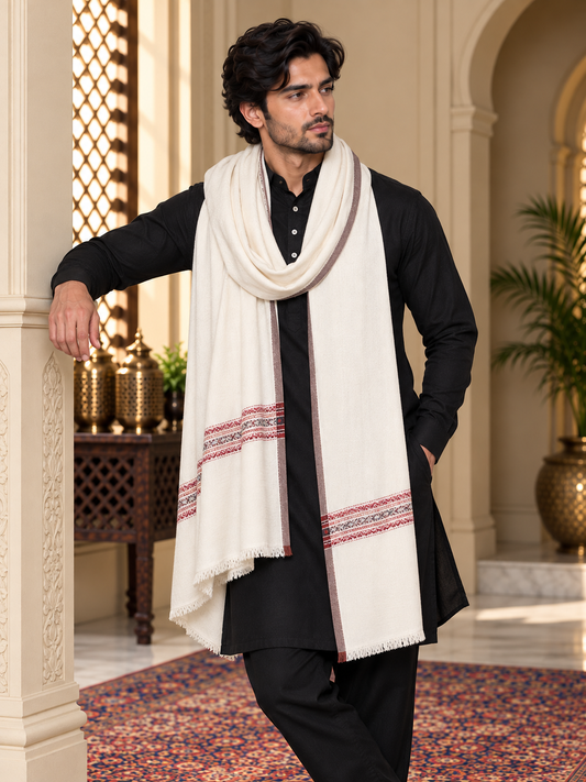 Weavers Villa Men's Poly Wool Kullu Border Lohi Shawl