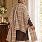 Weavers Villa MS-CHECKS-BEIGE men's shawl styled on a premium model in a royal setting, view 3.