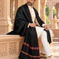 Weavers Villa MS-KINAURI-BLACK men's shawl styled on a premium model in a royal setting, view 3.