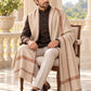 Weavers Villa MS-KINAURI-LIGHTBEIGE men's shawl styled on a premium model in a royal setting, view 2.