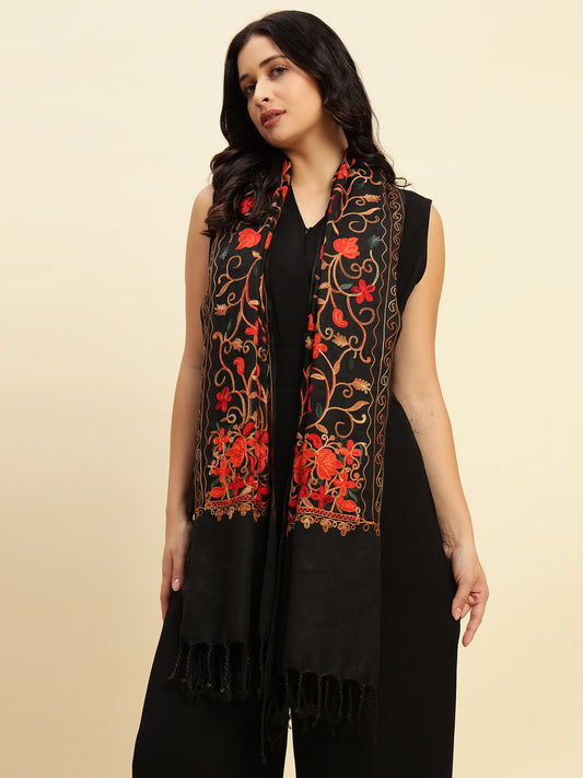 Weavers Villa Designer Acrylic Kashmiri Shawl Embroidery Stole, 70cm x 200cm