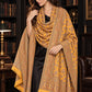 MUSTARD Kani shawl — luxury model styling 2 with detailed floral weave and paisley borders | SH-401-MUSTARD-2