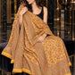 MUSTARD Kani shawl — luxury model styling 3 with detailed floral weave and paisley borders | SH-401-MUSTARD-3