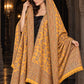 MUSTARD Kani shawl — luxury model styling 4 with detailed floral weave and paisley borders | SH-401-MUSTARD-4