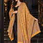 MUSTARD Kani shawl — luxury model styling 6 with detailed floral weave and paisley borders | SH-401-MUSTARD-6