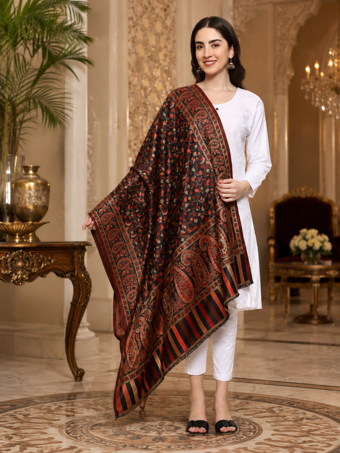 Weavers Villa Women’s Wool Blend Shawl – Lightweight, Warm & Stylish, 100 × 200 CM