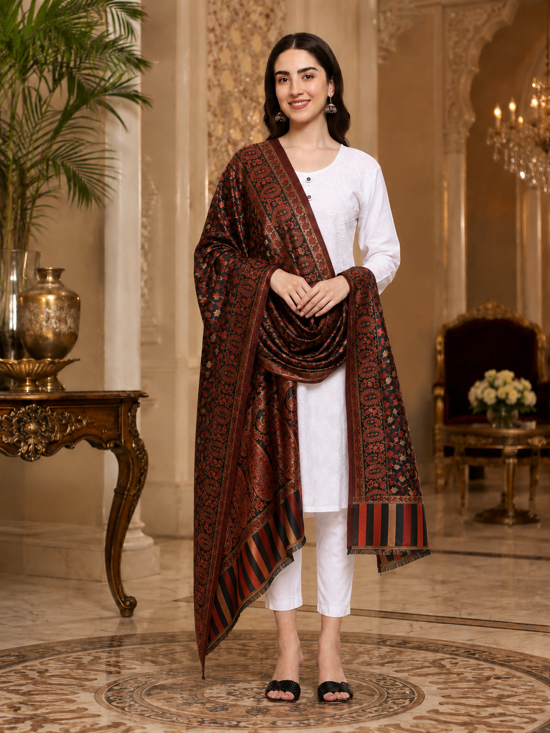 Weavers Villa Women’s Wool Blend Shawl – Lightweight, Warm & Stylish, 100 × 200 CM