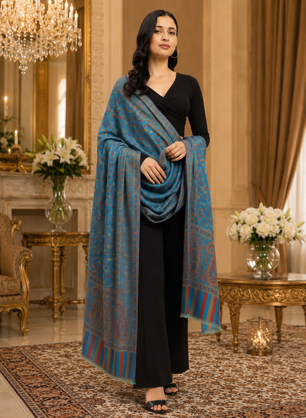 Weavers Villa Women’s Wool Blend Shawl – Lightweight, Warm & Stylish, 100 × 200 CM
