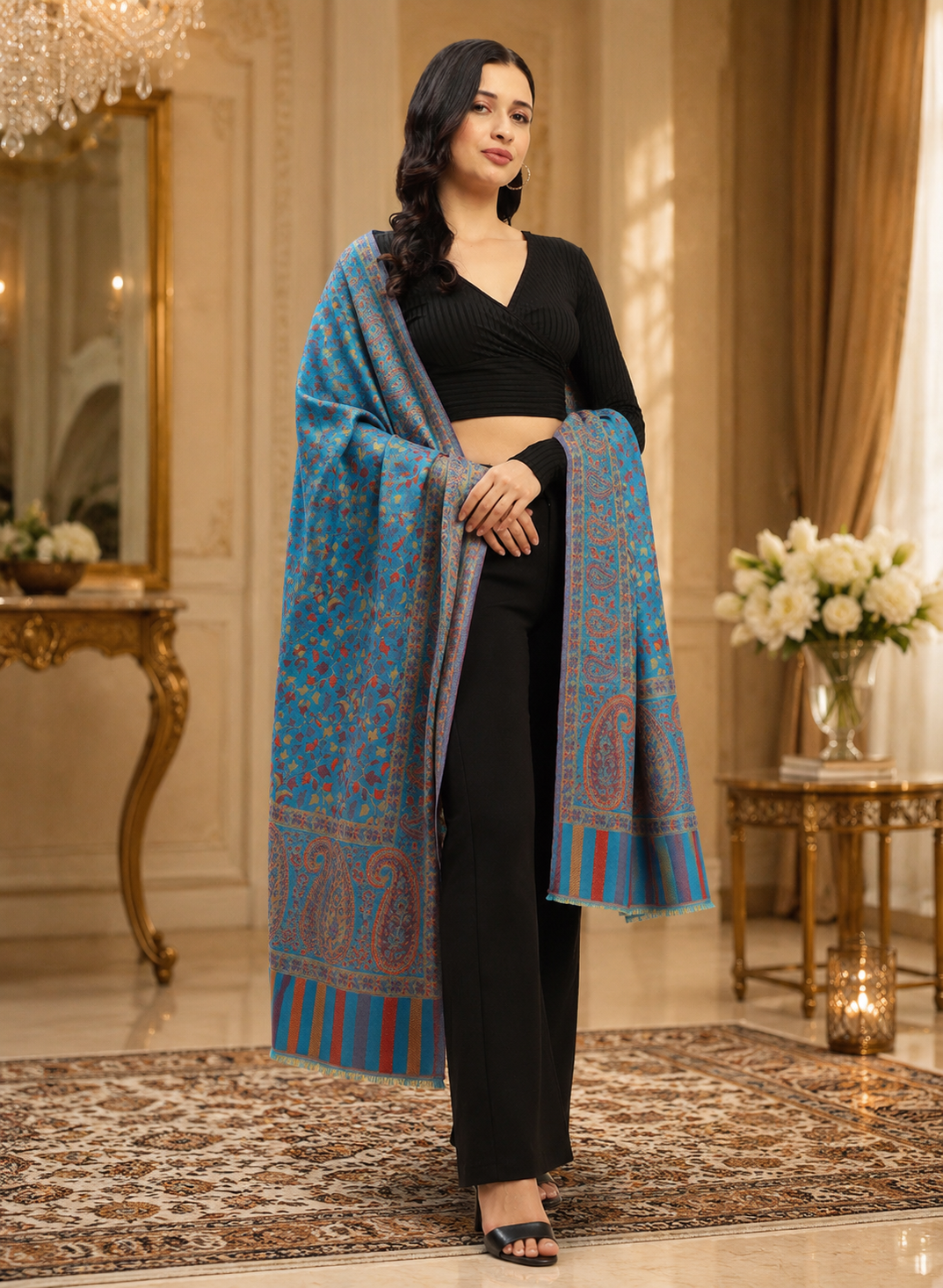 Weavers Villa Women’s Wool Blend Shawl – Lightweight, Warm & Stylish, 100 × 200 CM
