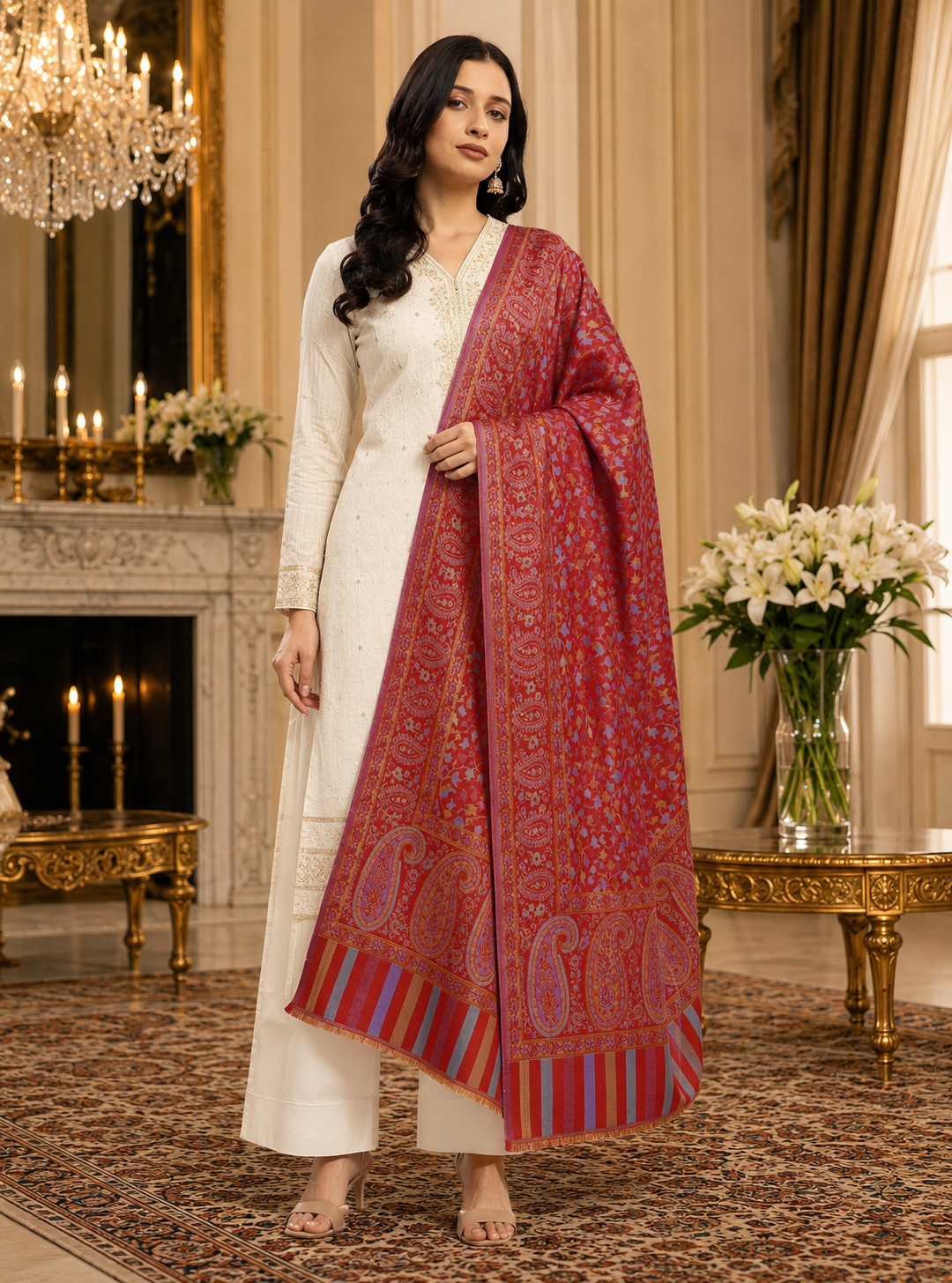 Weavers Villa Women’s Wool Blend Shawl – Lightweight, Warm & Stylish, 100 × 200 CM