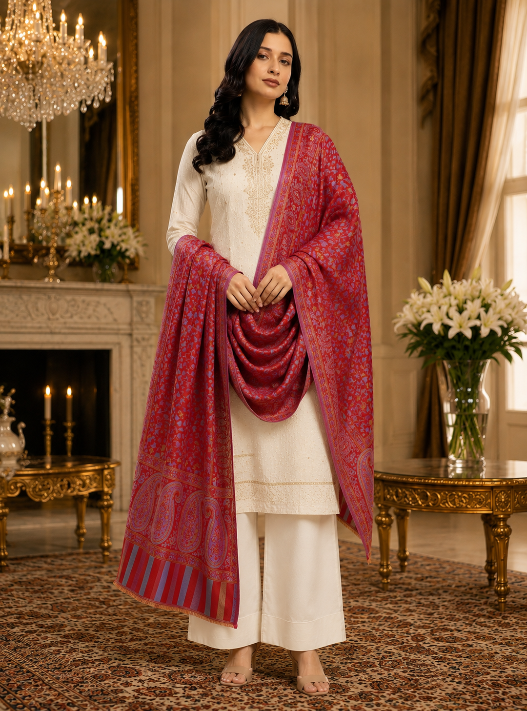 Weavers Villa Women’s Wool Blend Shawl – Lightweight, Warm & Stylish, 100 × 200 CM