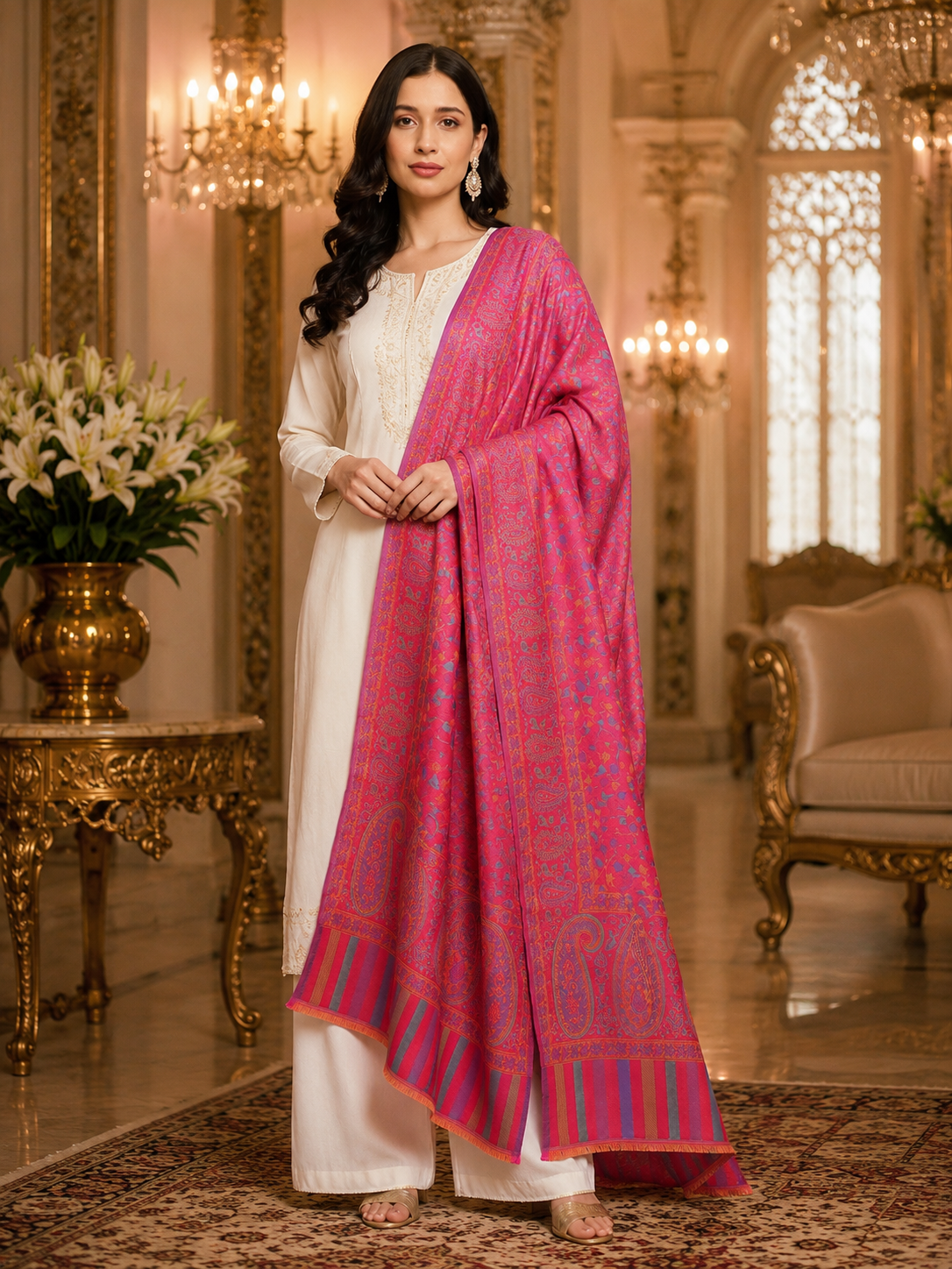 Weavers Villa Women’s Wool Blend Shawl – Lightweight, Warm & Stylish, 100 × 200 CM