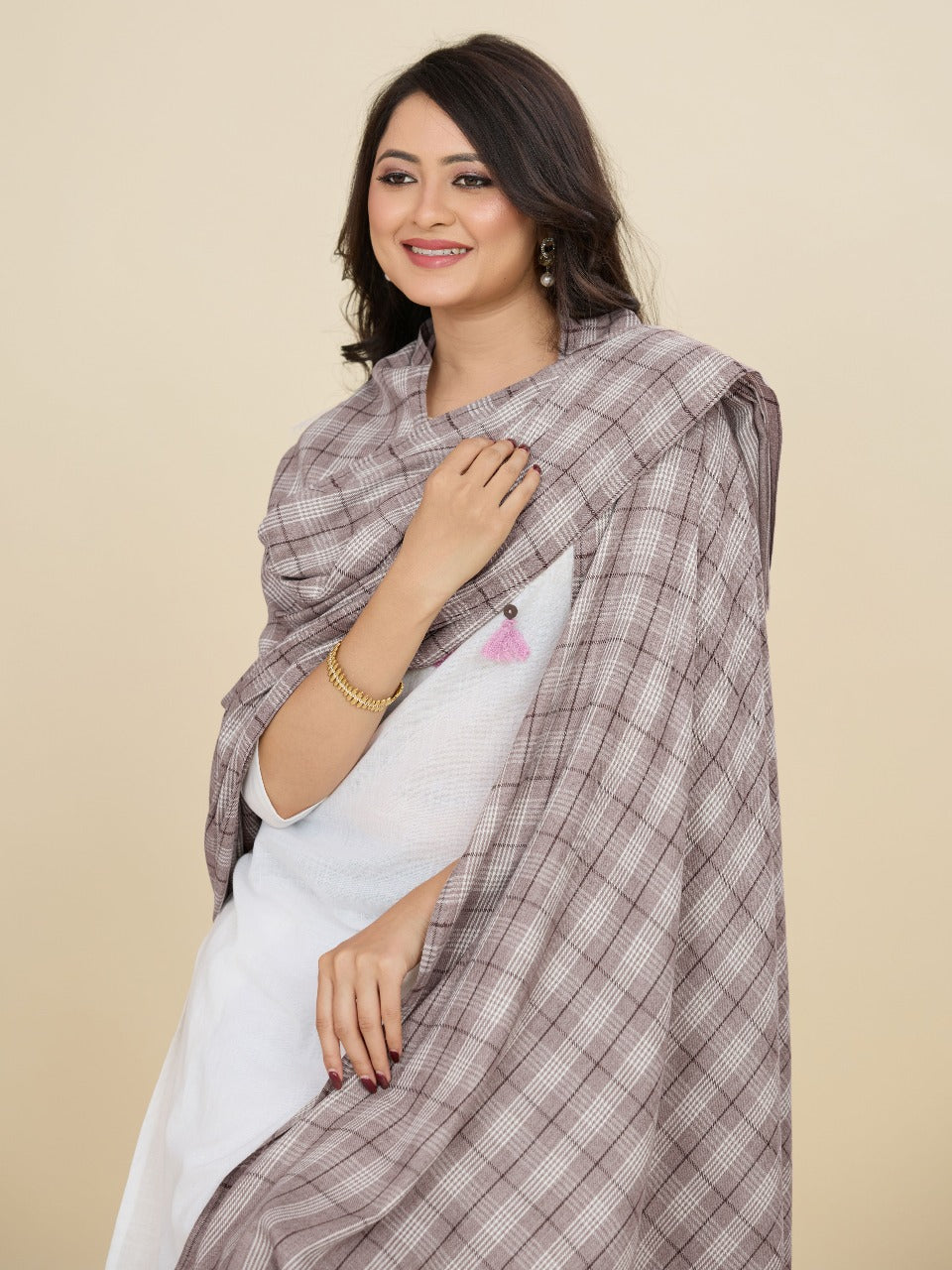 Weavers Villa Women's Classic Check Design Acro Woolen Shawl, 112cm x 225cm