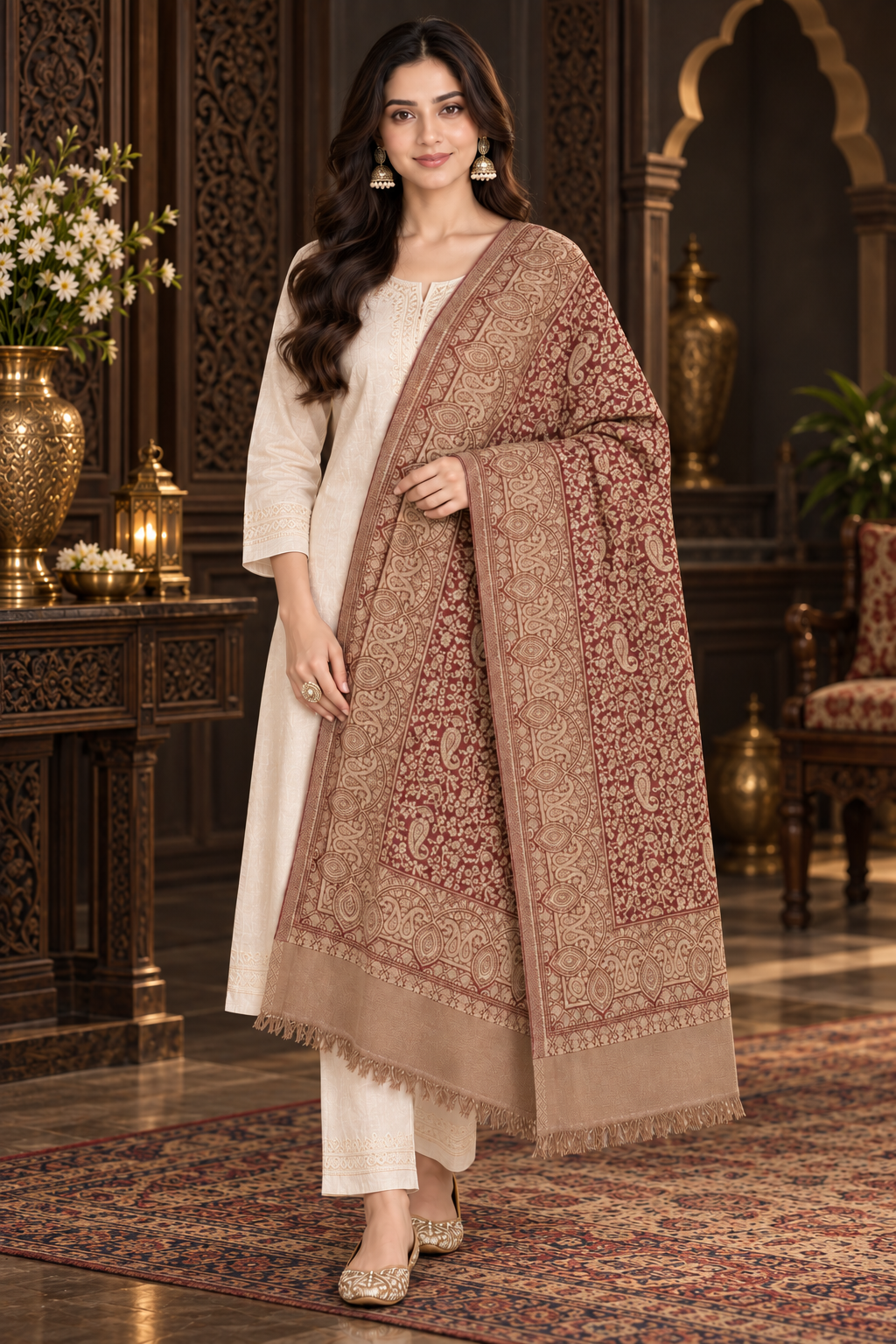 Weavers Villa Women Paisley Woven Stole Soft & Cozy, Lightweight Warmth, Versatile Festive Styling, Reversible Shawl, Viscose Shawl