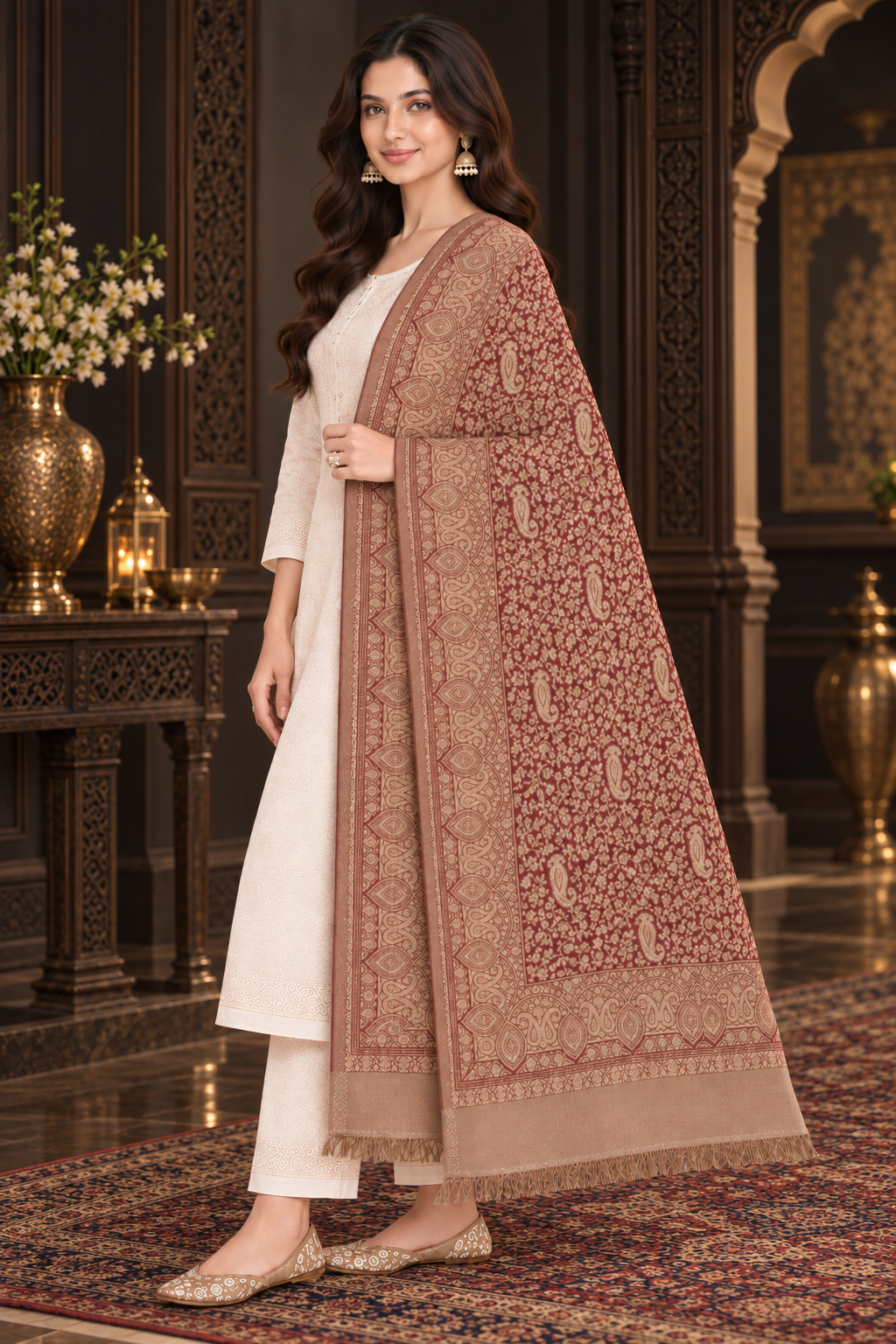 Weavers Villa Women Paisley Woven Stole Soft & Cozy, Lightweight Warmth, Versatile Festive Styling, Reversible Shawl, Viscose Shawl
